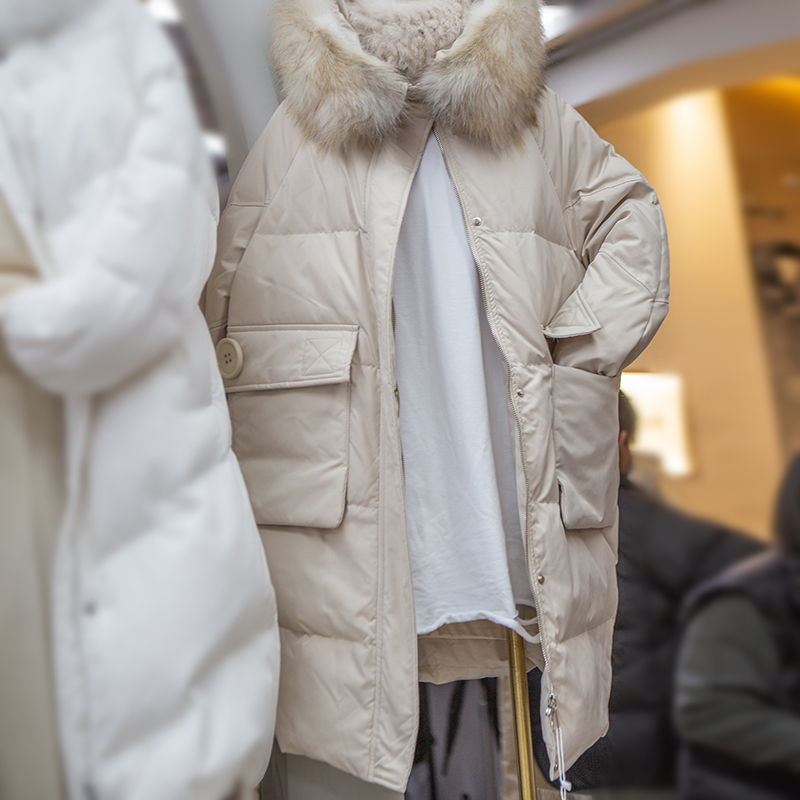 新款茧型韩版修身大毛领纯色白鸭绒加厚外套潮
