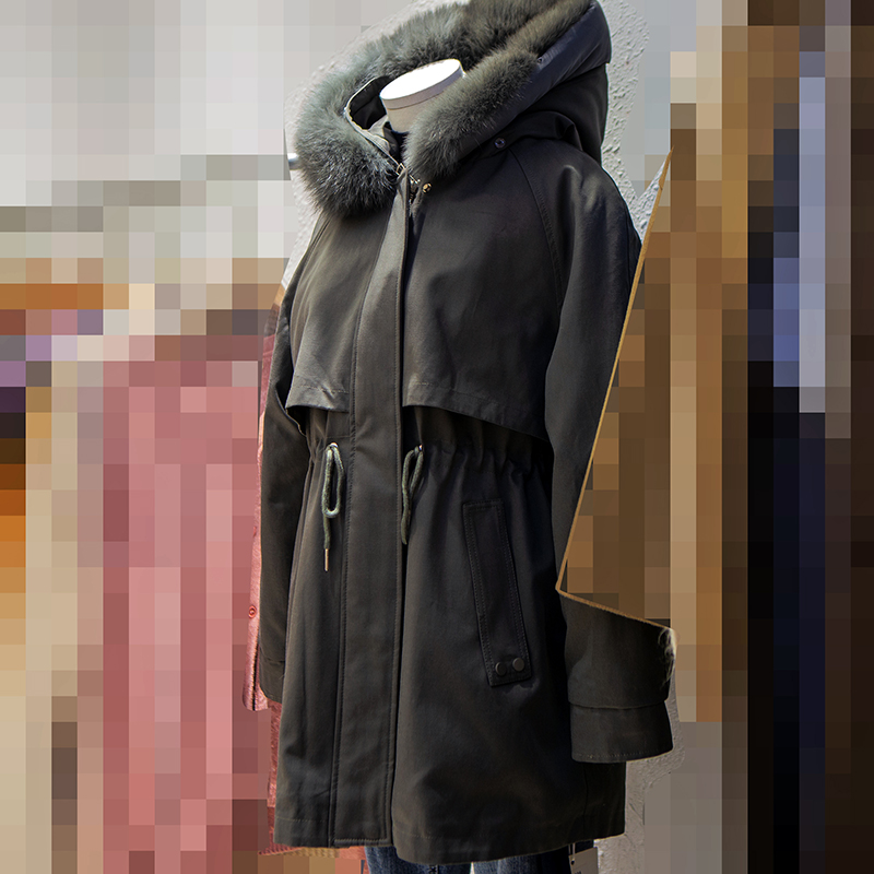 新款女装韩版时尚冬季加厚收腰显瘦连帽狐狸毛棉衣外套