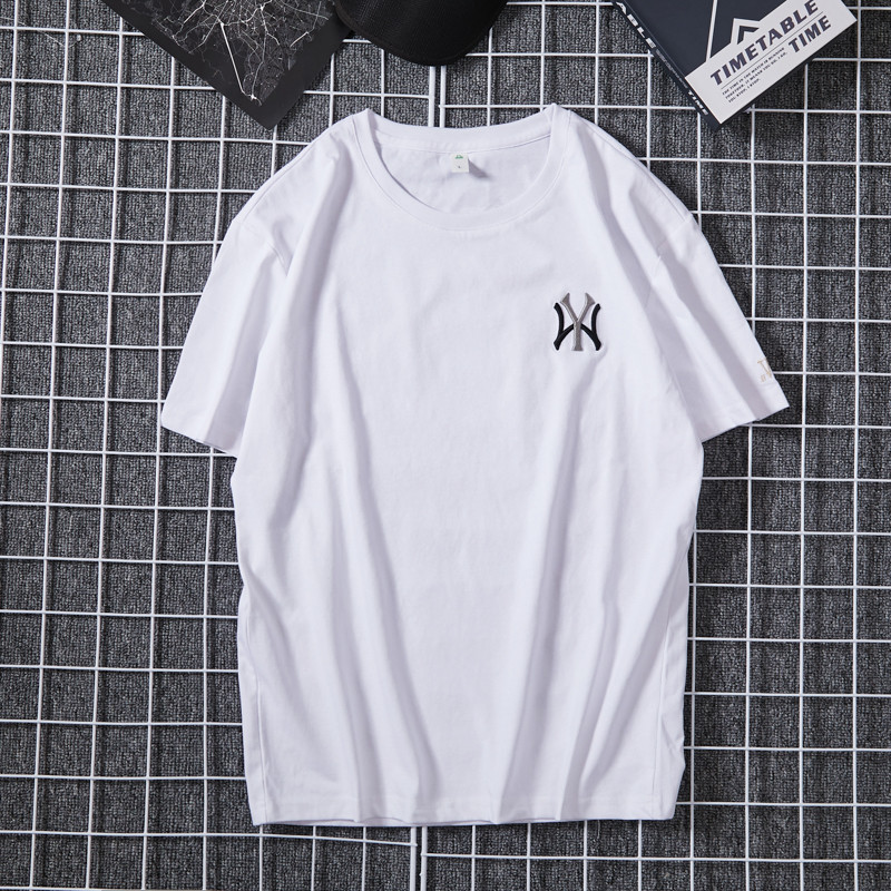 夏季新款男士T恤NY韩版修身短袖圆领休闲纯色半袖社会青年潮牌短T