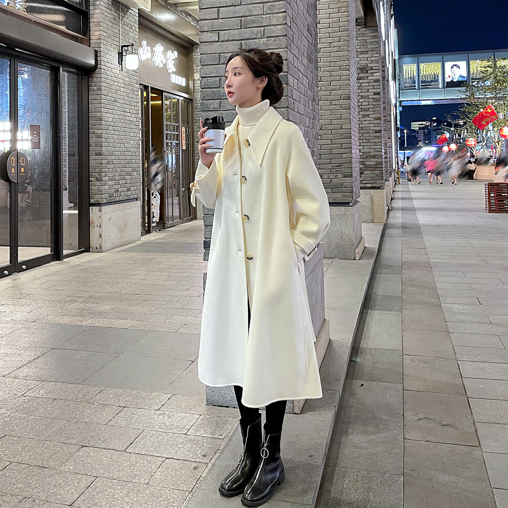 温柔白色双面羊绒大衣女秋冬季新款中长款高端羊毛呢子外套