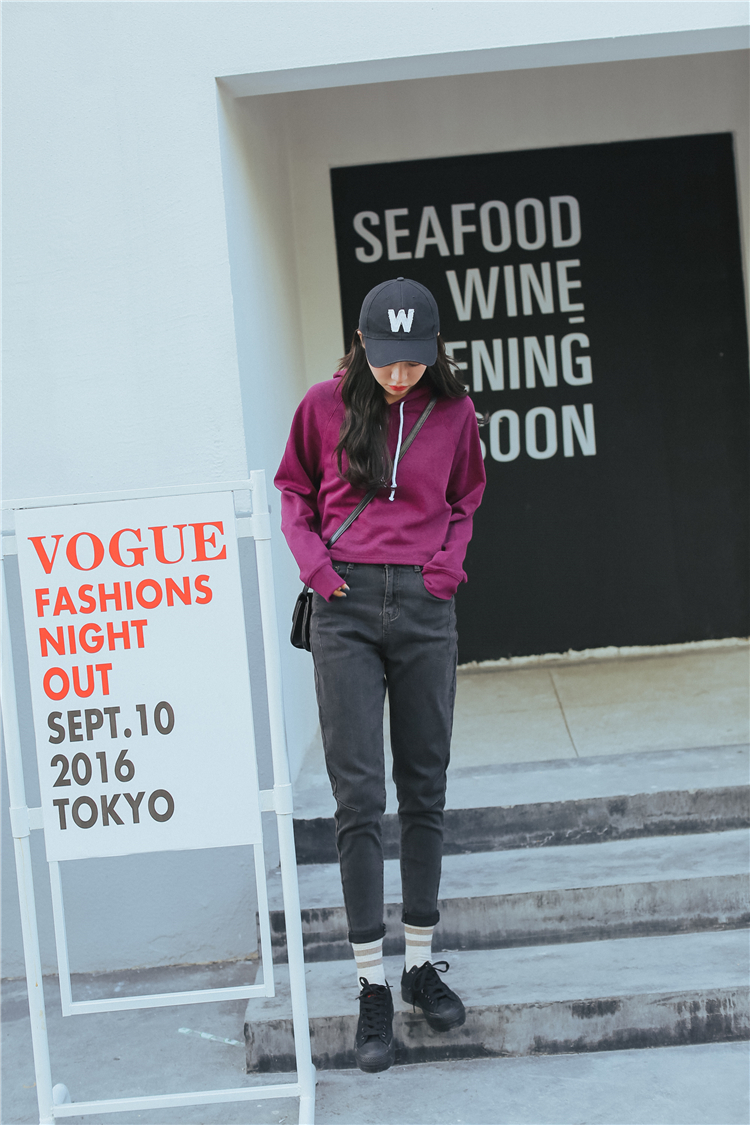 yoke实拍秋季新款 黑灰色 锥形牛仔裤女