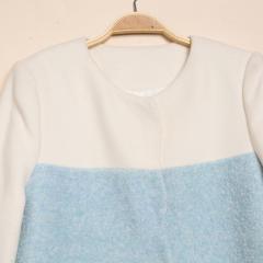 2017冬季新品中长款时尚蓝白条纹毛呢外套925001