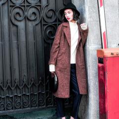 MEIZO STUDIO 2017年设计师原创新品铁锈红大口袋毛呢大衣外套女