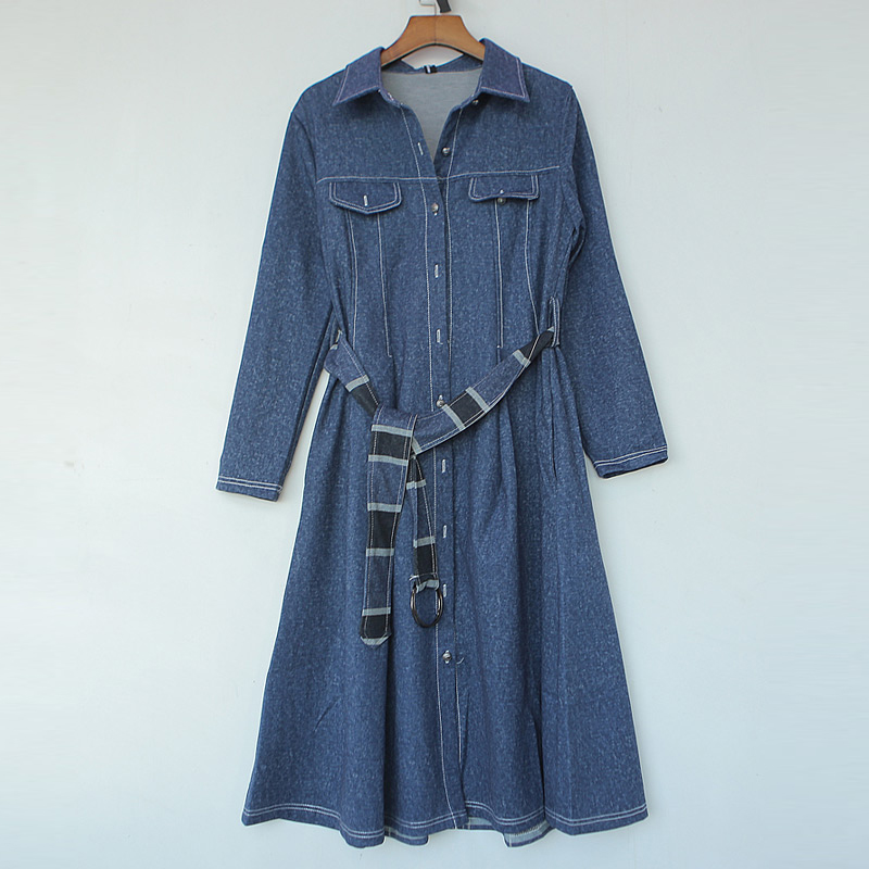 早秋新款气质后背设计牛仔连衣裙风衣