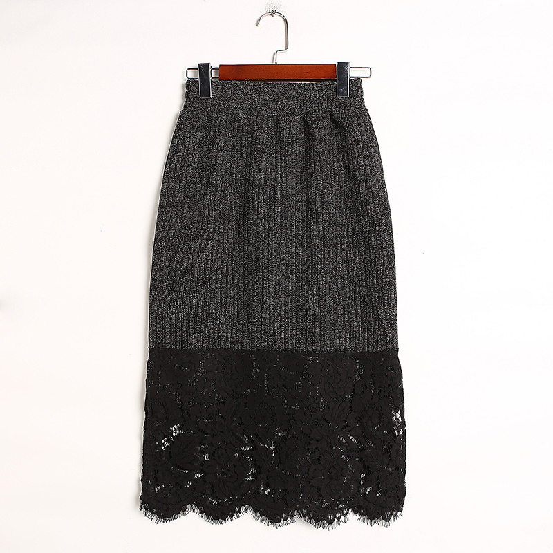 秋新款淑女针织蕾丝半身裙