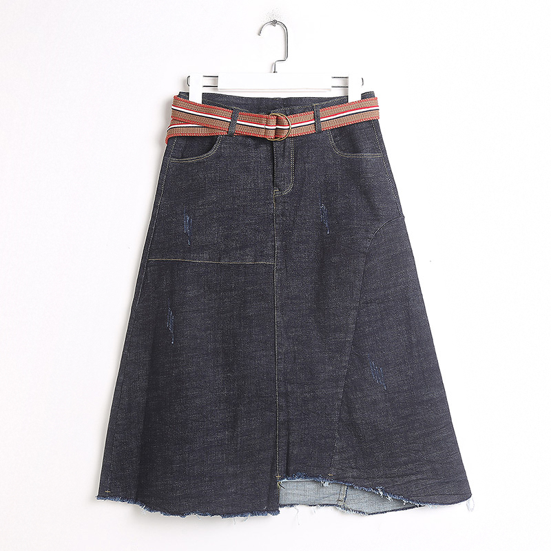 秋季新款时尚牛仔半身裙配皮带