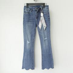秋季新款时尚不规则裤脚边牛仔裤