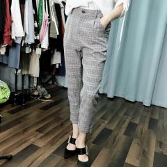 2018早秋新款韩版气质格子长裤