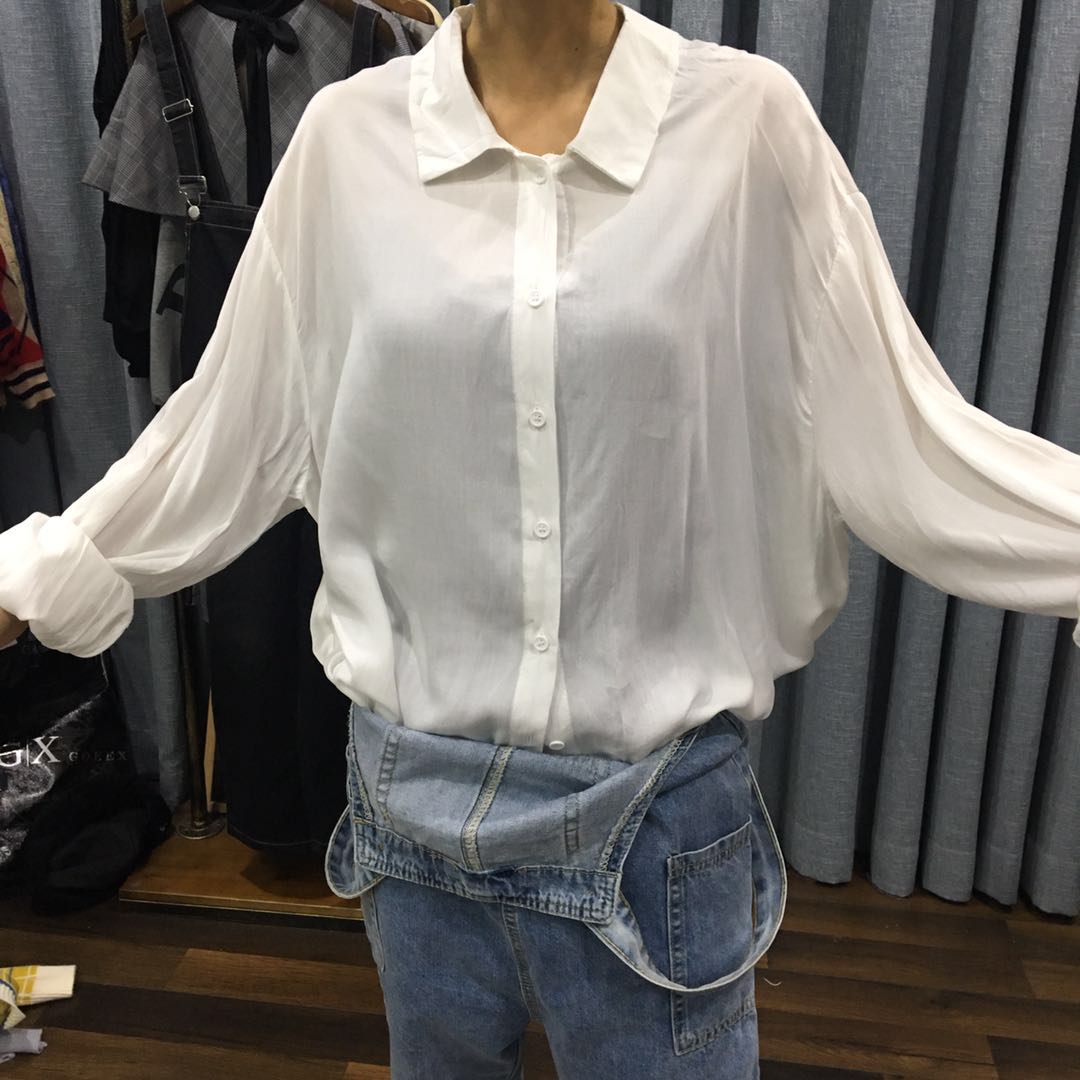 SYC1F0322-1888大版灯笼袖纯色衬衫