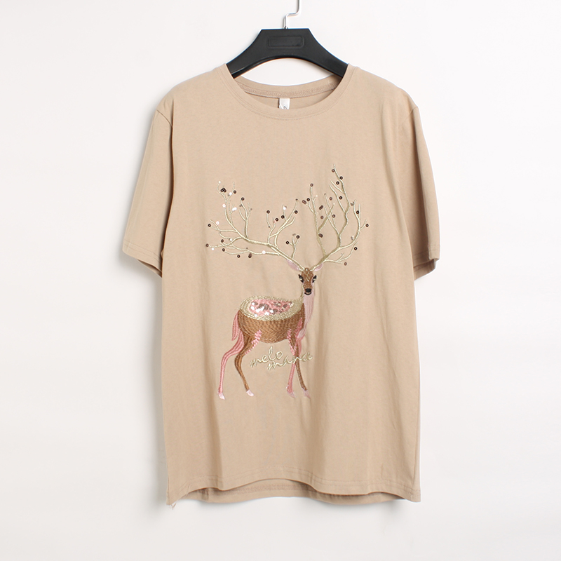 2018新款小鹿刺绣T恤