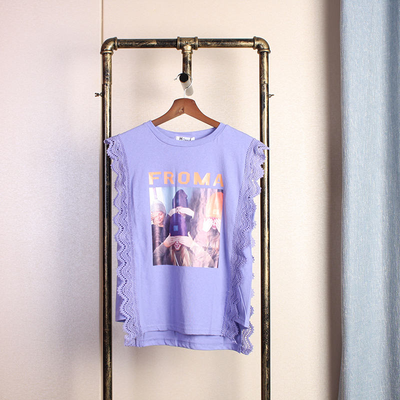 2018春夏女士花边无袖T恤印花背心