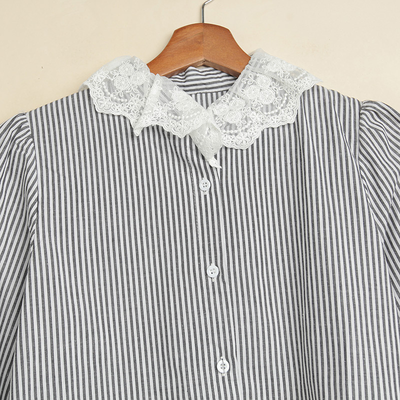 2018春季蕾丝边条纹女士衬衫