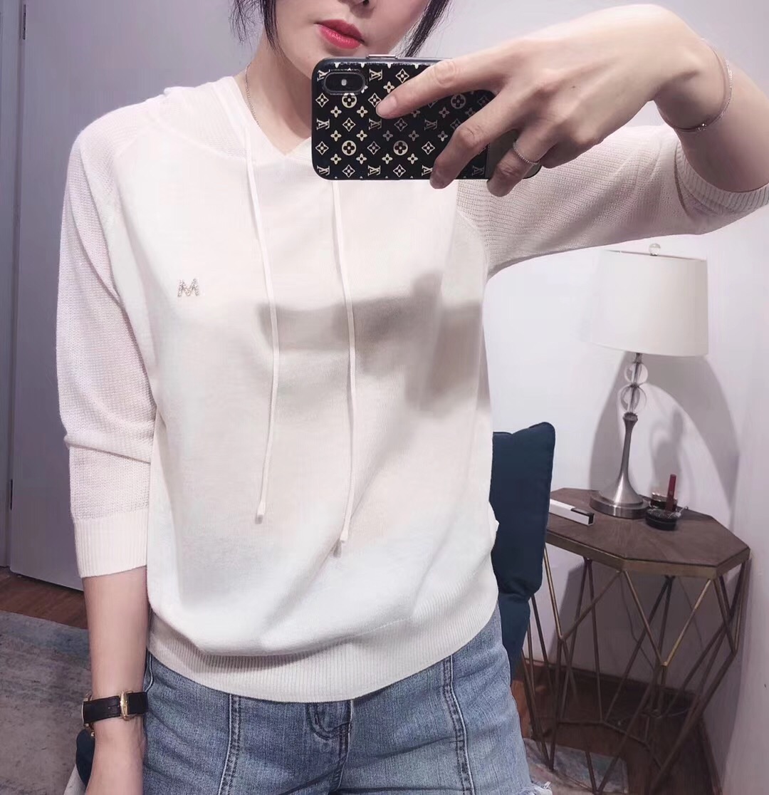 欧洲站2019早秋新款连帽半袖羊毛针织衫女韩版学院风宽松显瘦帽衫