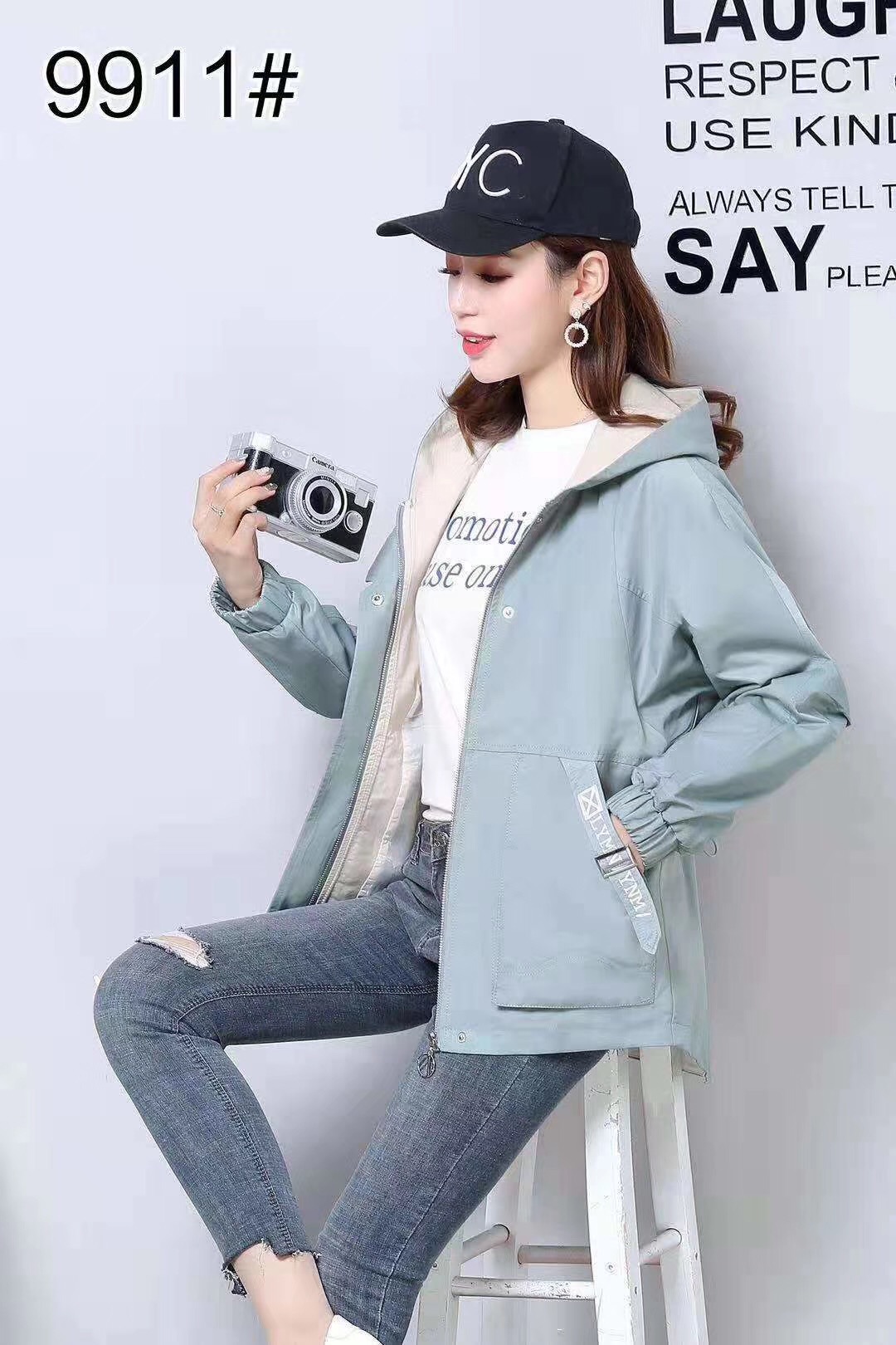 2019秋季撞色连帽韩版百搭小香风休闲宽松港风小个子风衣