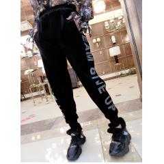 欧洲站2019秋新款加厚金丝绒休闲裤女洋气压钻哈伦裤时尚萝卜裤