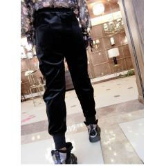 欧洲站2019秋新款加厚金丝绒休闲裤女洋气压钻哈伦裤时尚萝卜裤