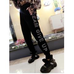 欧洲站2019秋新款加厚金丝绒休闲裤女洋气压钻哈伦裤时尚萝卜裤