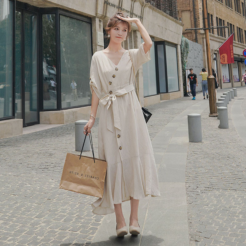 工装连衣裙女港风收腰a字裙气质厌世风chic港味长复古学生冷淡风