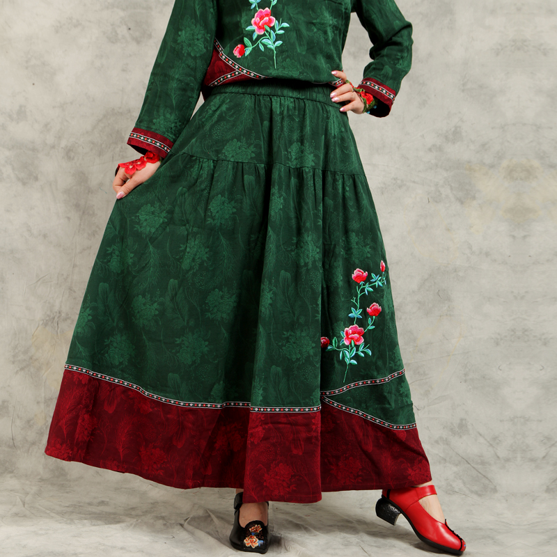 2019秋季新款民族风棉麻大码休闲绣花半身裙
