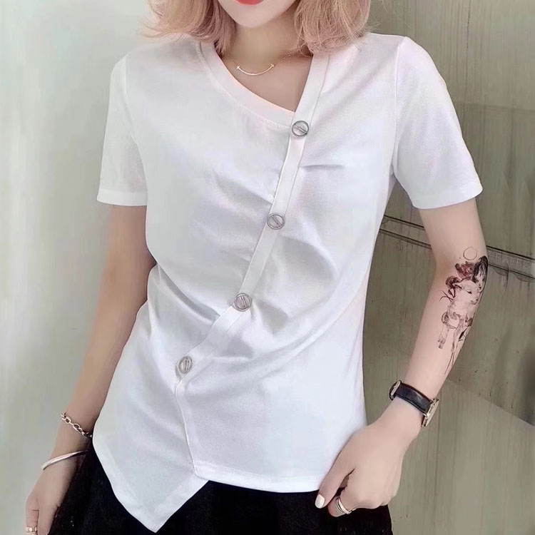 不规则小心机V领体恤上衣