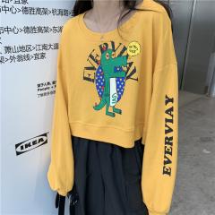 秋季短款卫衣2019新款女装秋装薄款韩版潮宽松ins长袖高腰上衣服