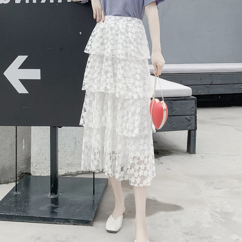 新款中长款高腰A字裙子蛋糕裙仙女裙韩