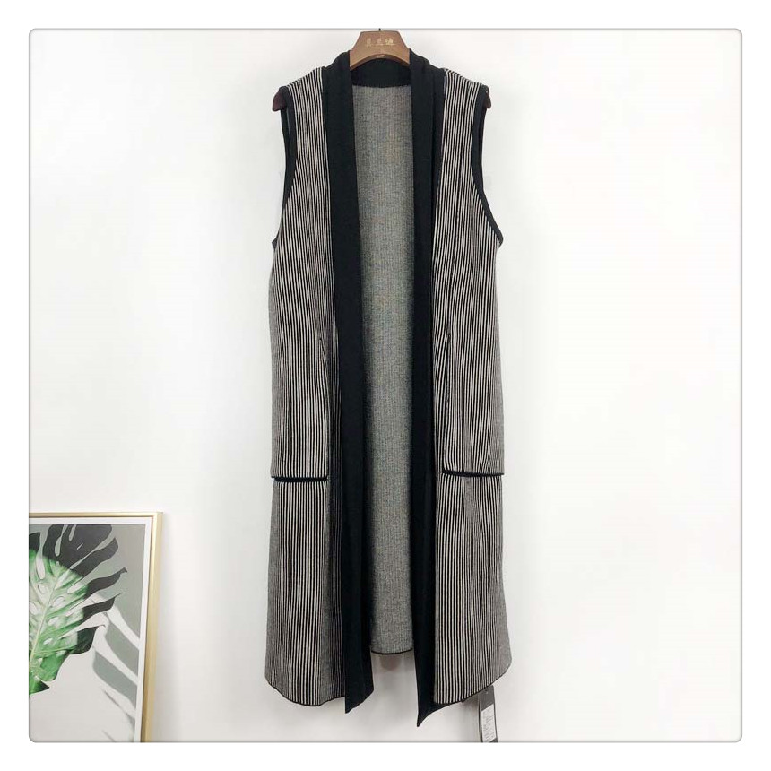 欧洲站2019秋季新款女装时尚A版气质开衫中长款针织羊毛马甲外套