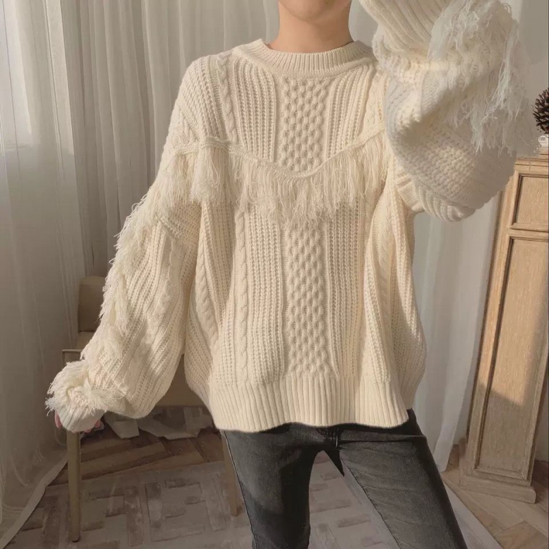 2019秋冬新款慵懒风流苏毛衣韩版宽松套头长袖圆领针织衫女上衣