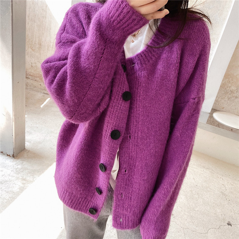 复古时髦黑扣毛衣开衫外套女2019秋冬网红针织开衫宽松