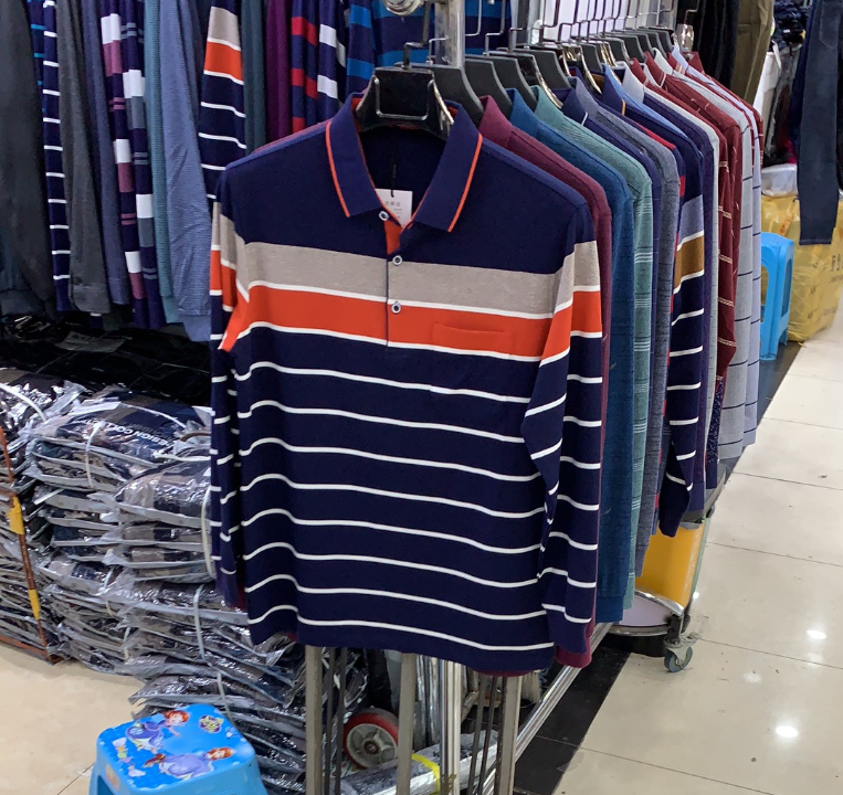 青年男士商务休闲条纹翻领长袖POLO衫