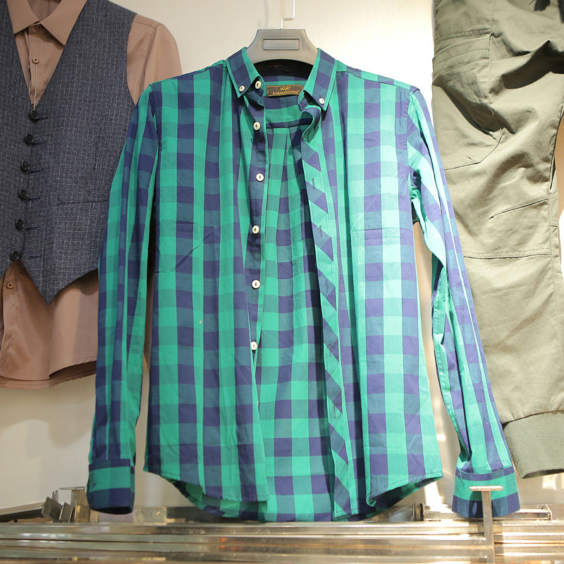日本原宿男女条纹格子衬小外套文艺复古宽松长袖衬衫