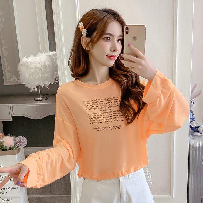 短款T恤女夏2020年新款宽松百搭薄款长袖印