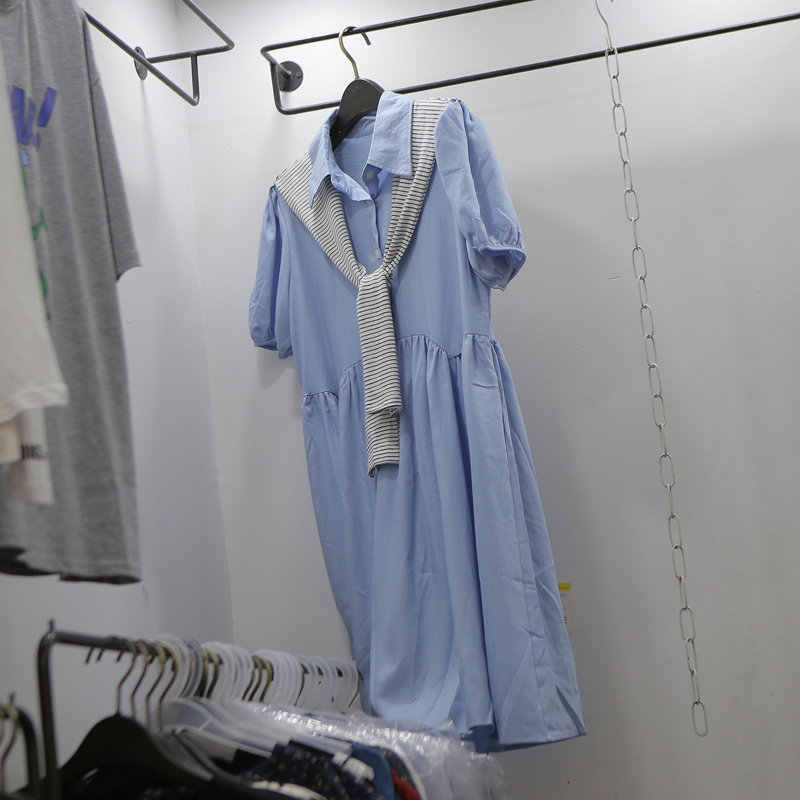 复古蓝两件套韩版休闲衬衫裙2020宽松显瘦条纹披肩中长款连衣裙女
