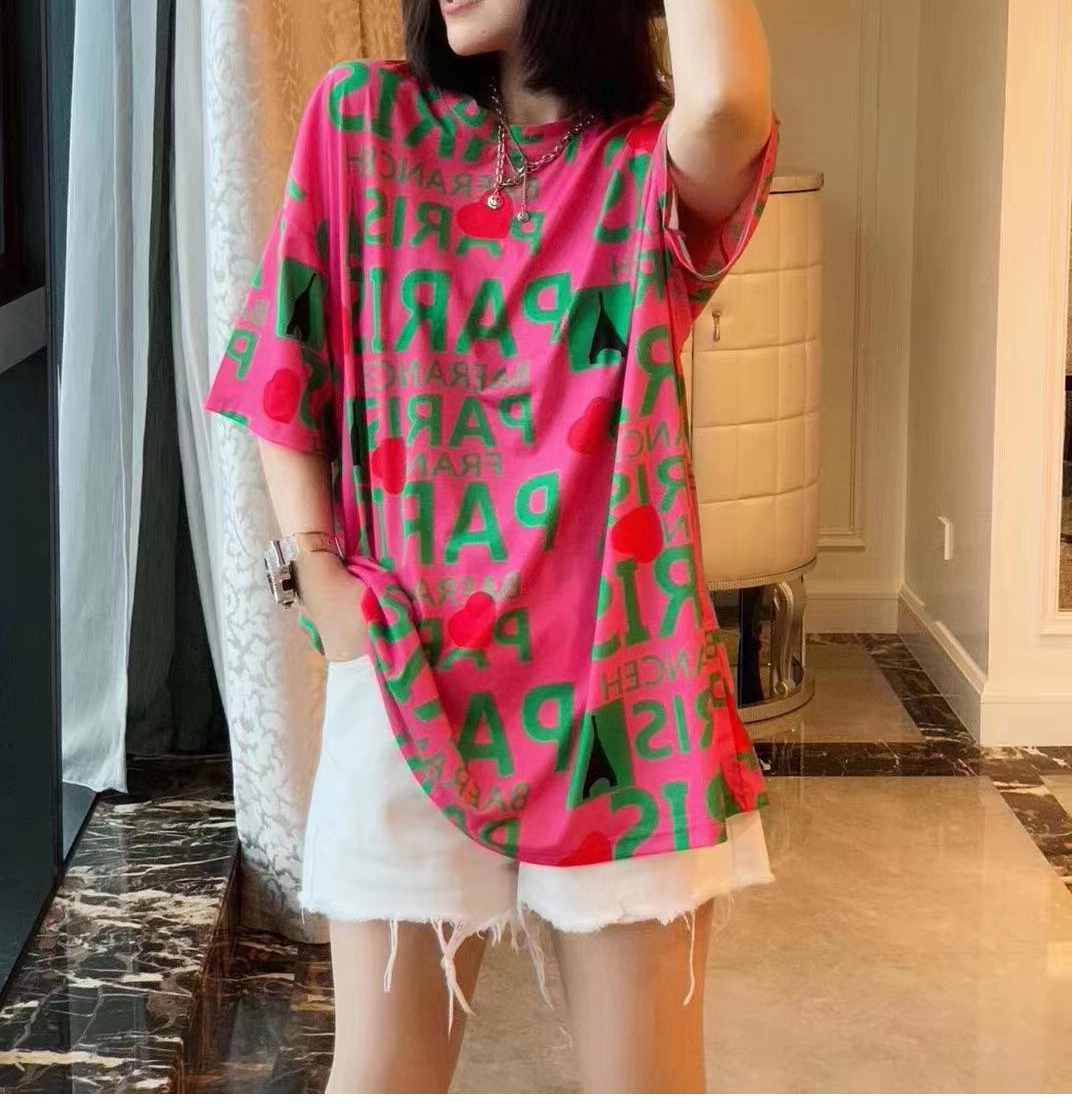 新款夏装欧货街头嘻哈字母爱心印花个性宽松大版薄款上衣T恤