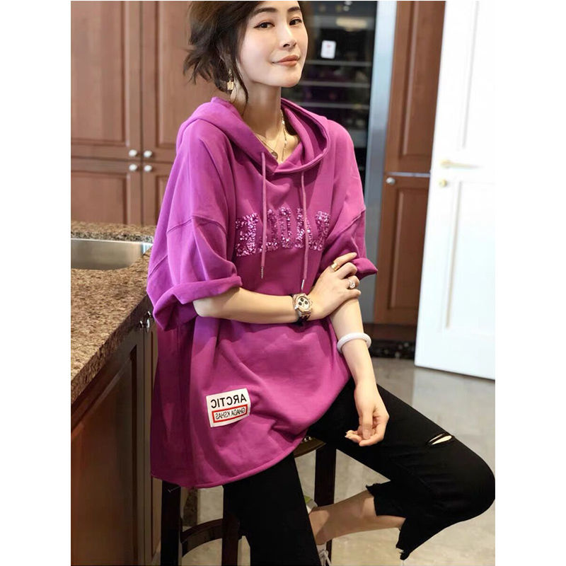 欧货女装时尚重工亮片卫衣女洋气五分袖上衣潮欧洲站春夏2020新款