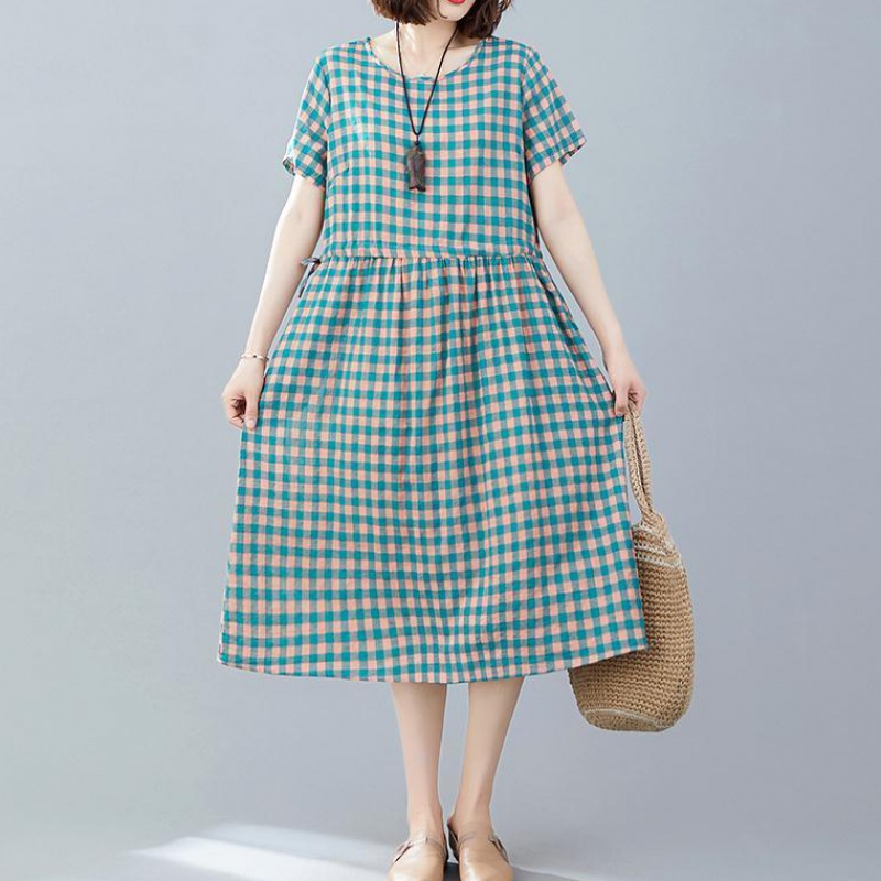 新款棉麻文艺宽松显瘦收腰系带中长款连衣裙