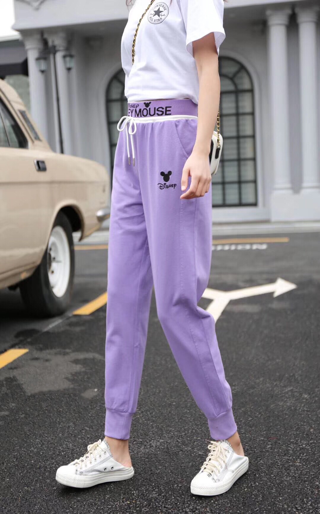 小米奇哈伦裤2020春夏可爱糖果色女休闲裤网红米奇头松紧腰卫裤女