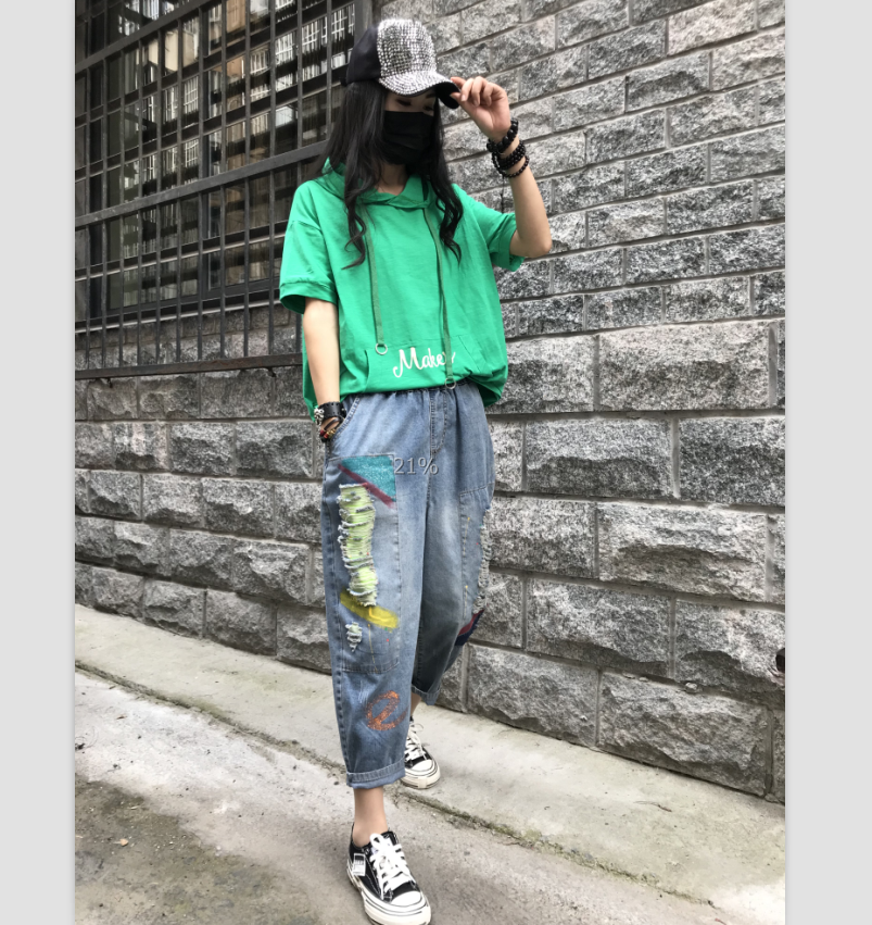 新款休闲宽松个性显瘦百搭短袖连帽T恤女装上衣