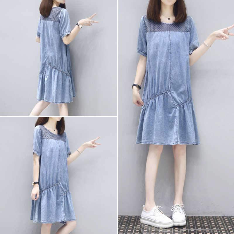 宽松显瘦胖妹妹薄款牛仔裙子