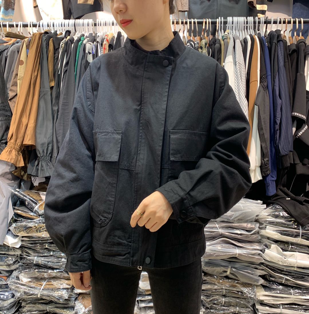 秋冬新款女装韩版宽松印花插肩袖上衣外套夹克