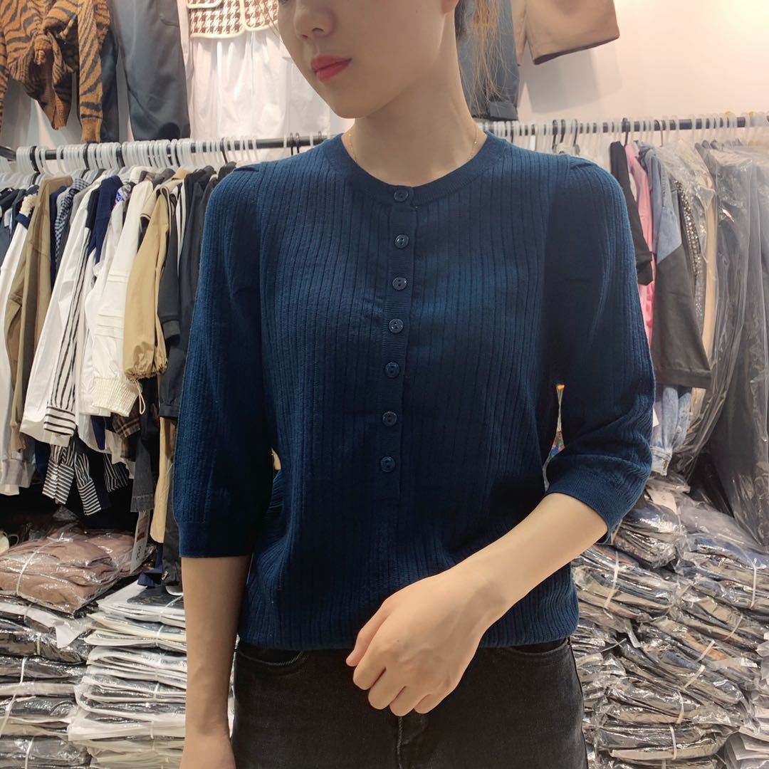 纹针织宽松毛衣五分袖