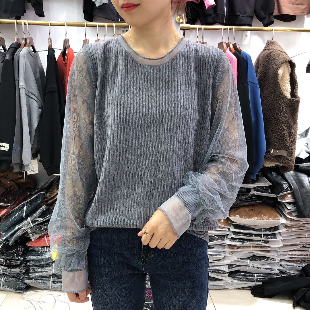 针织衫袖蕾丝镂空