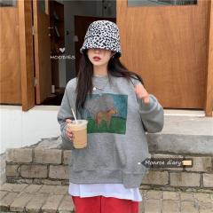 新款秋冬女学院风百搭印花长袖卫衣外套休闲韩版宽松套头上衣