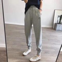 秋季运动裤女新款胖mm宽松高腰束脚哈伦裤子韩版休闲卫裤