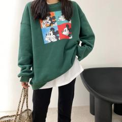 秋装新款加绒宽松卫衣女印花卡通套头