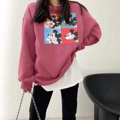 秋装新款加绒宽松卫衣女印花卡通套头