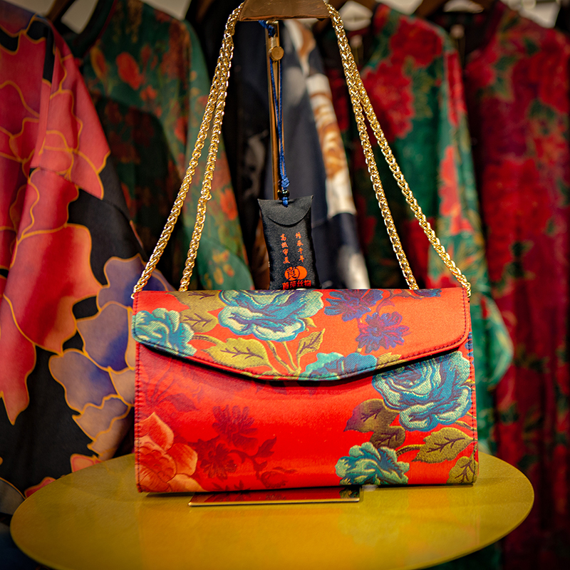 真丝香云纱手提斜挎包中国风中式旗袍宴会配包汉服单肩包