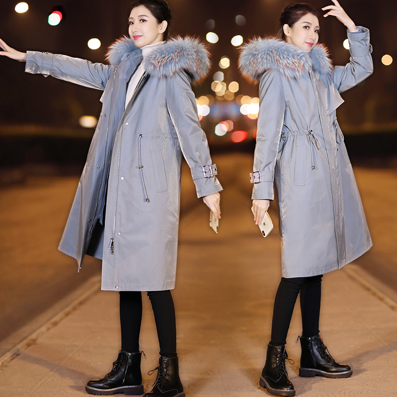 羽绒服女中长款大毛领冬新款爆款收腰女装时尚加厚派克服外套