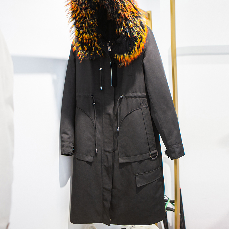 派克服女中长款可拆卸拼貂水貂内胆