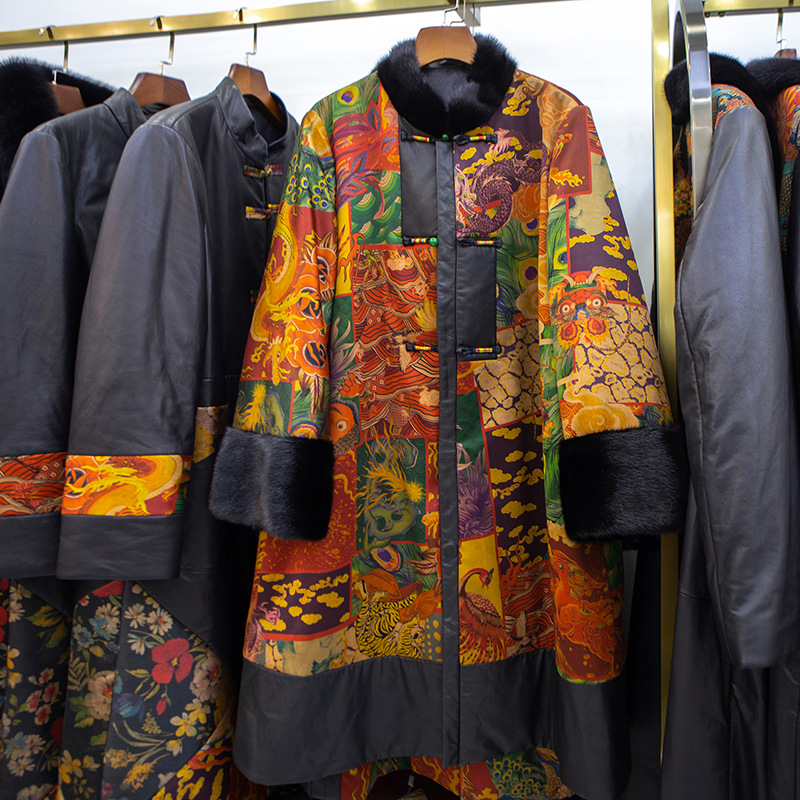 冬季新款真皮拼接宽松保暖棉服外套